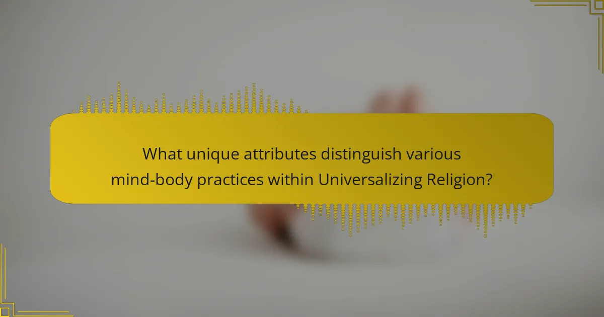 What unique attributes distinguish various mind-body practices within Universalizing Religion?